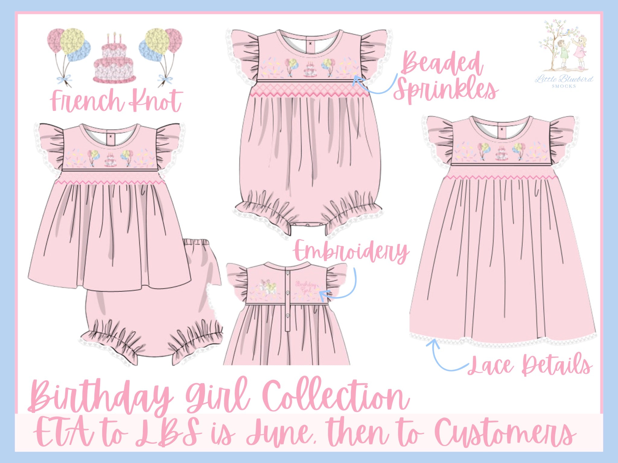 Girls Smocked & French Knot Birthday Girl Bubble