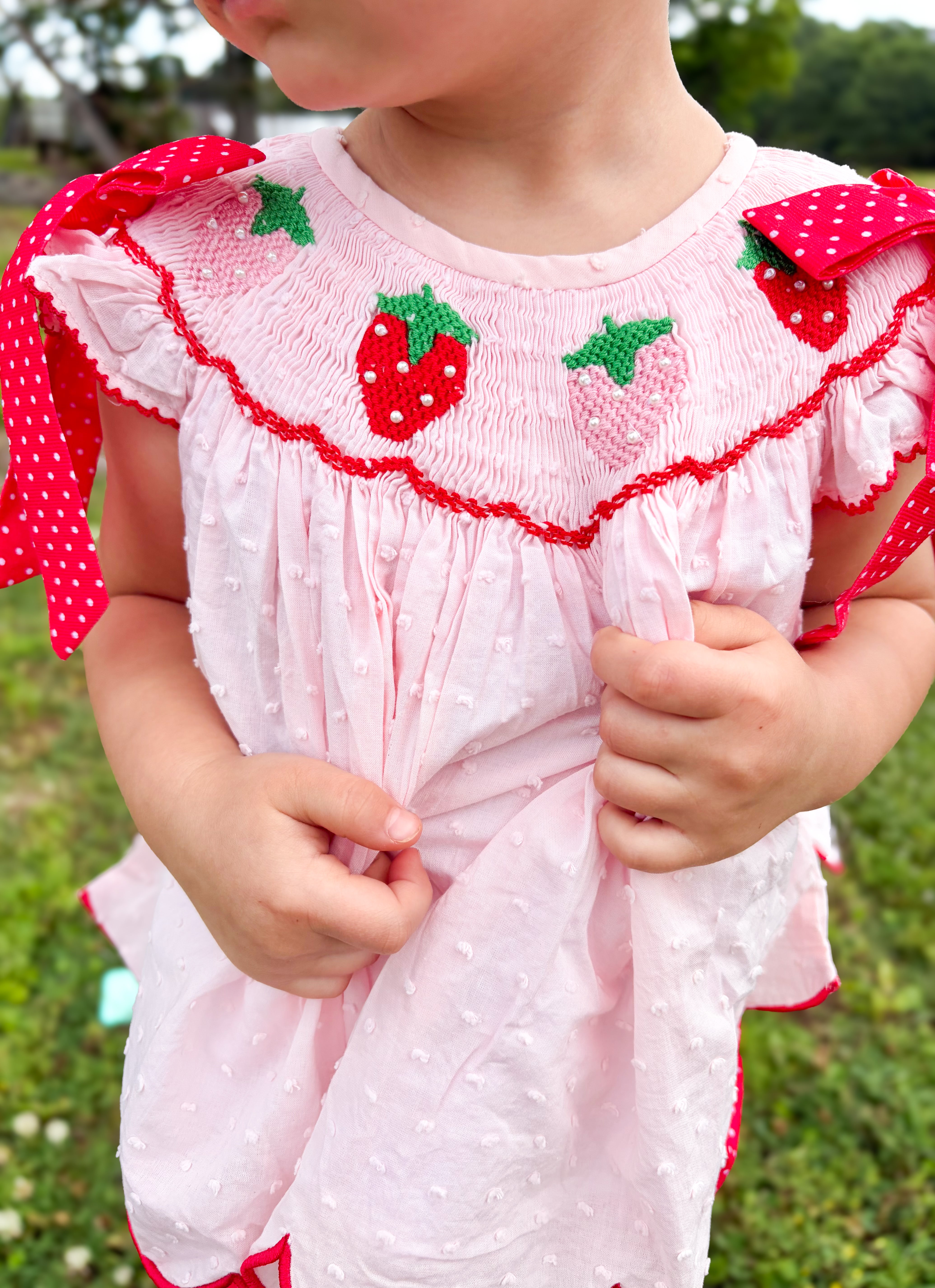 Girls Smocked Berry Sweet Bloomer Set & Dress