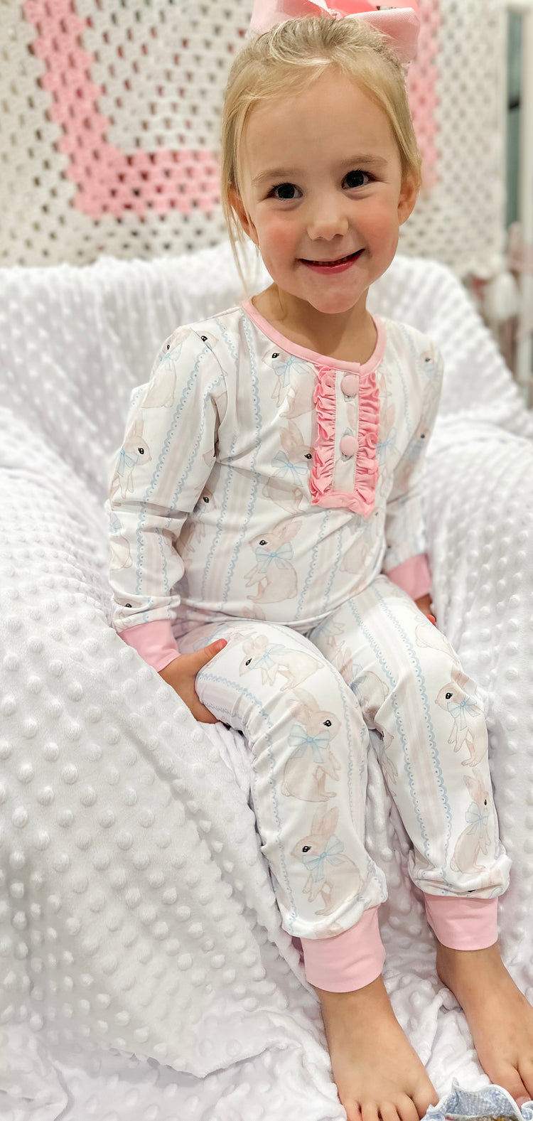 Girls Classy Bunny Knit Pajamas