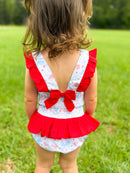 Girls Red, White, and Bows One-Piece Swimsuit