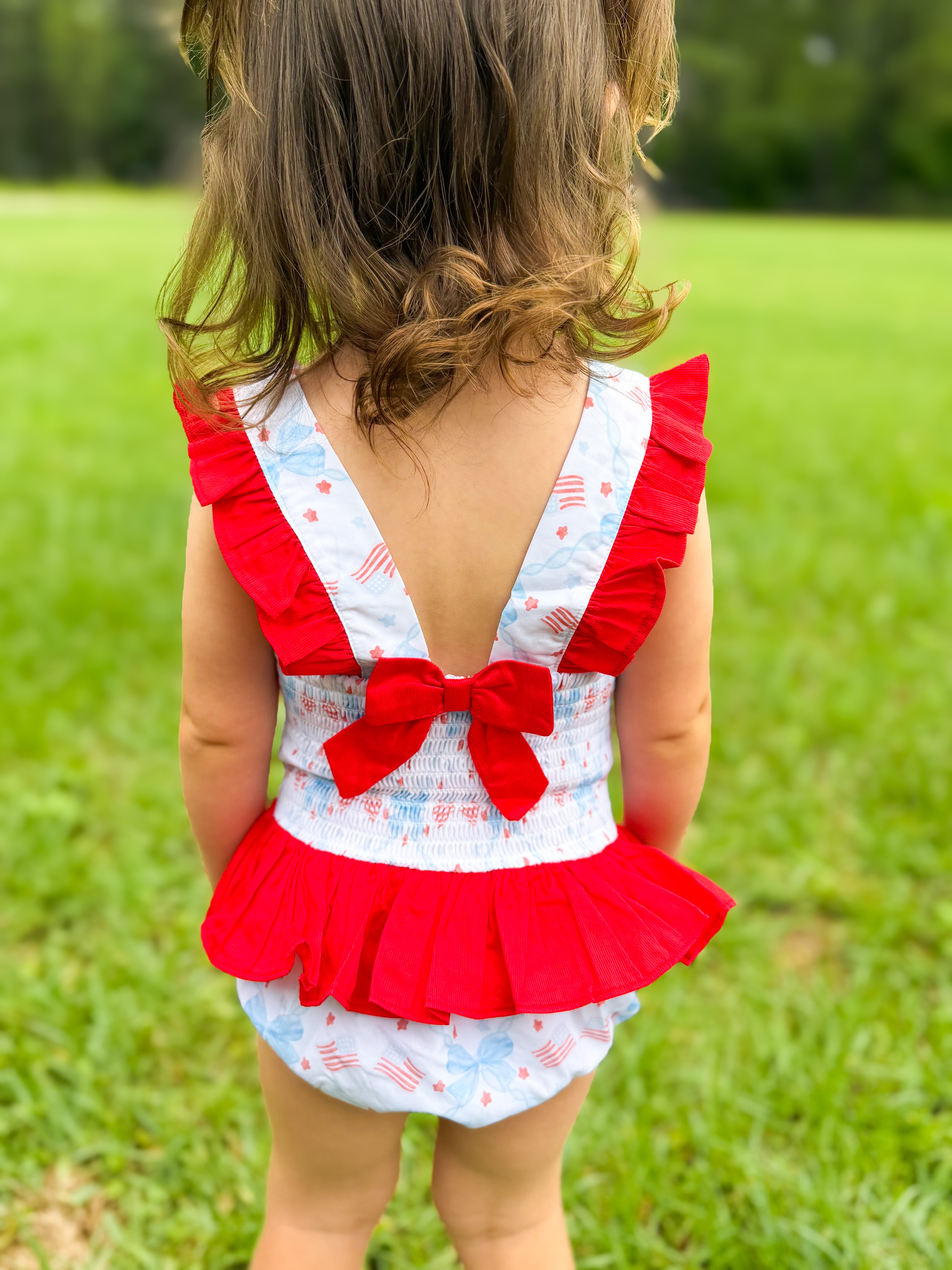 Girls Red, White, and Bows One-Piece Swimsuit