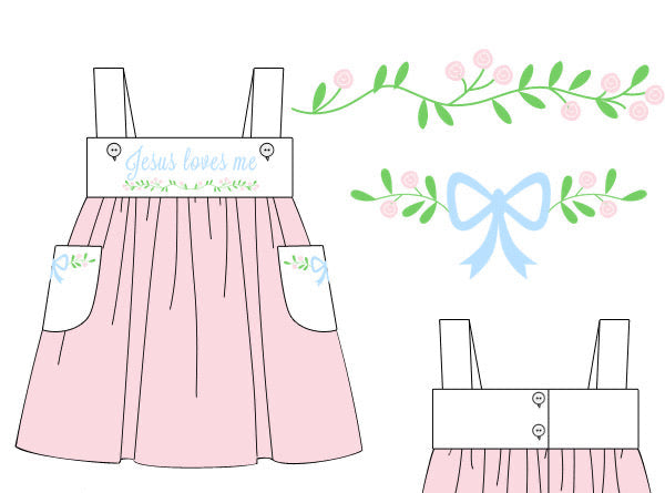 PRE ORDER Girls Embroidered Jesus Loves Me Bloomer Set & Dress | ETA to LBS: APRIL
