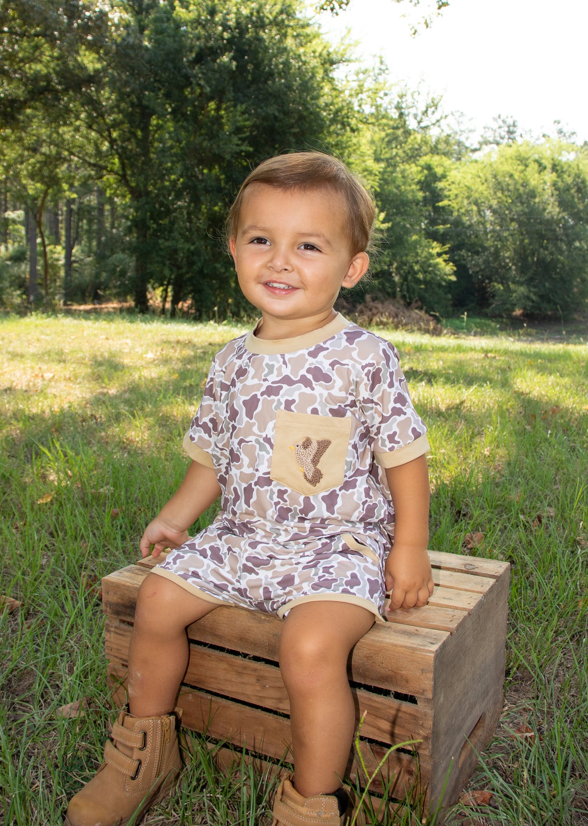 Boys French Knot Dove Day Short Set