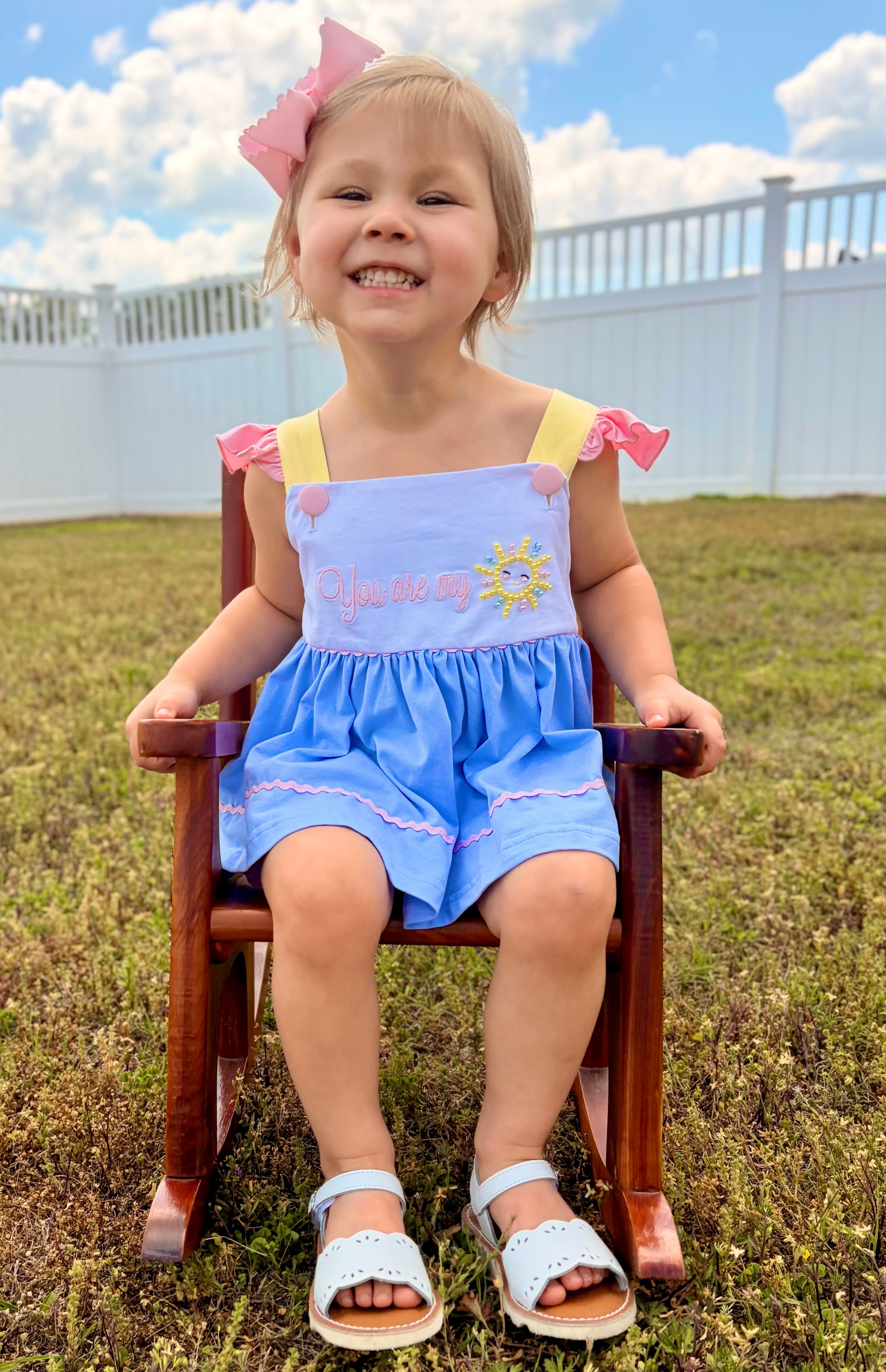 Girls Embroidered and Beaded You are my Sunshine Bloomer Set & Dress