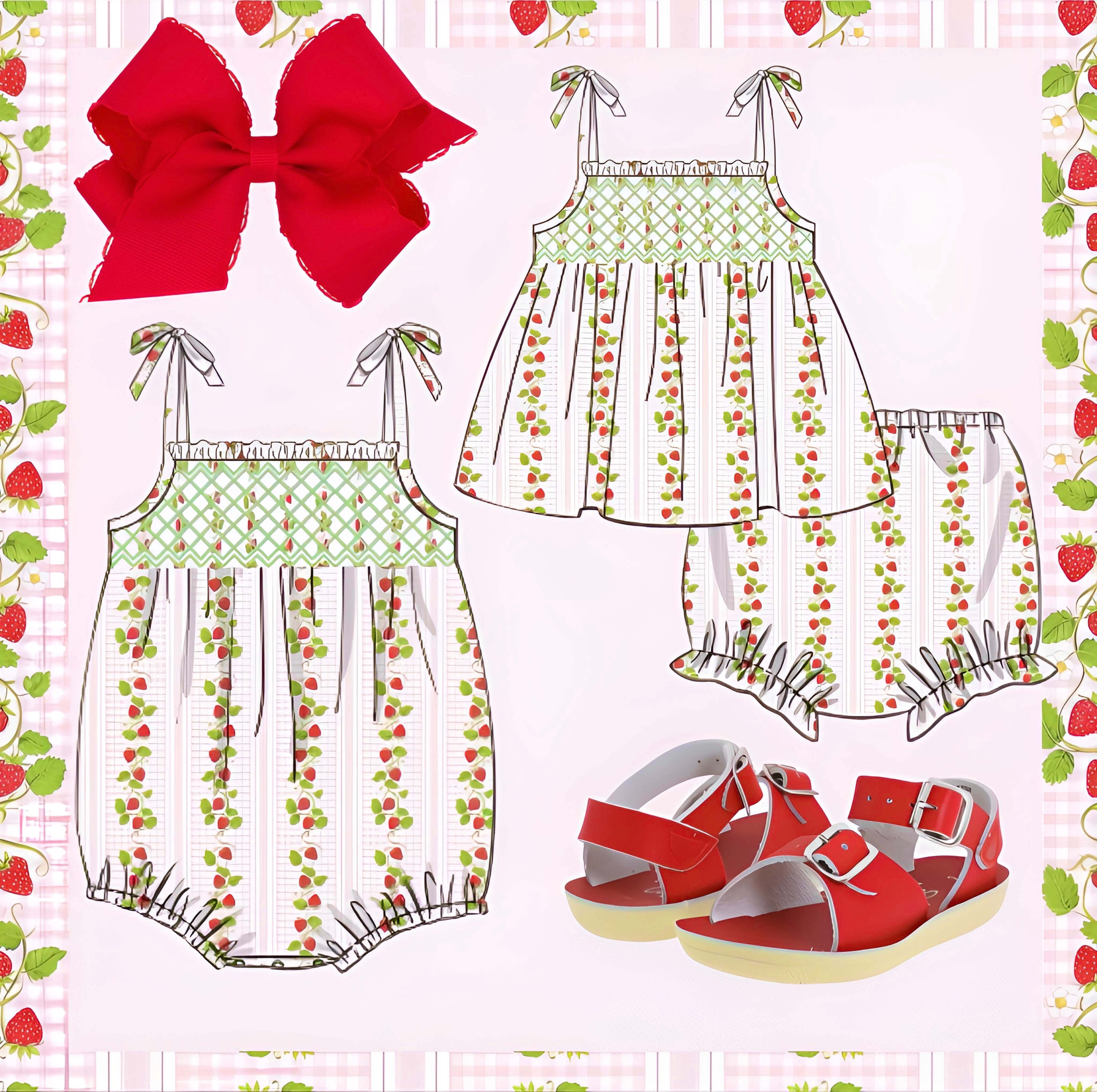 PRE ORDER Girls Smocked Strawberry Print Bloomer Set ETA: MAY