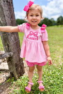Girls French Knot Bow Ruffle Short Set
