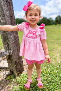 Girls French Knot Bow Ruffle Short Set