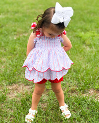 Girls Patriotic Floral Bubble Bloomer Short Set