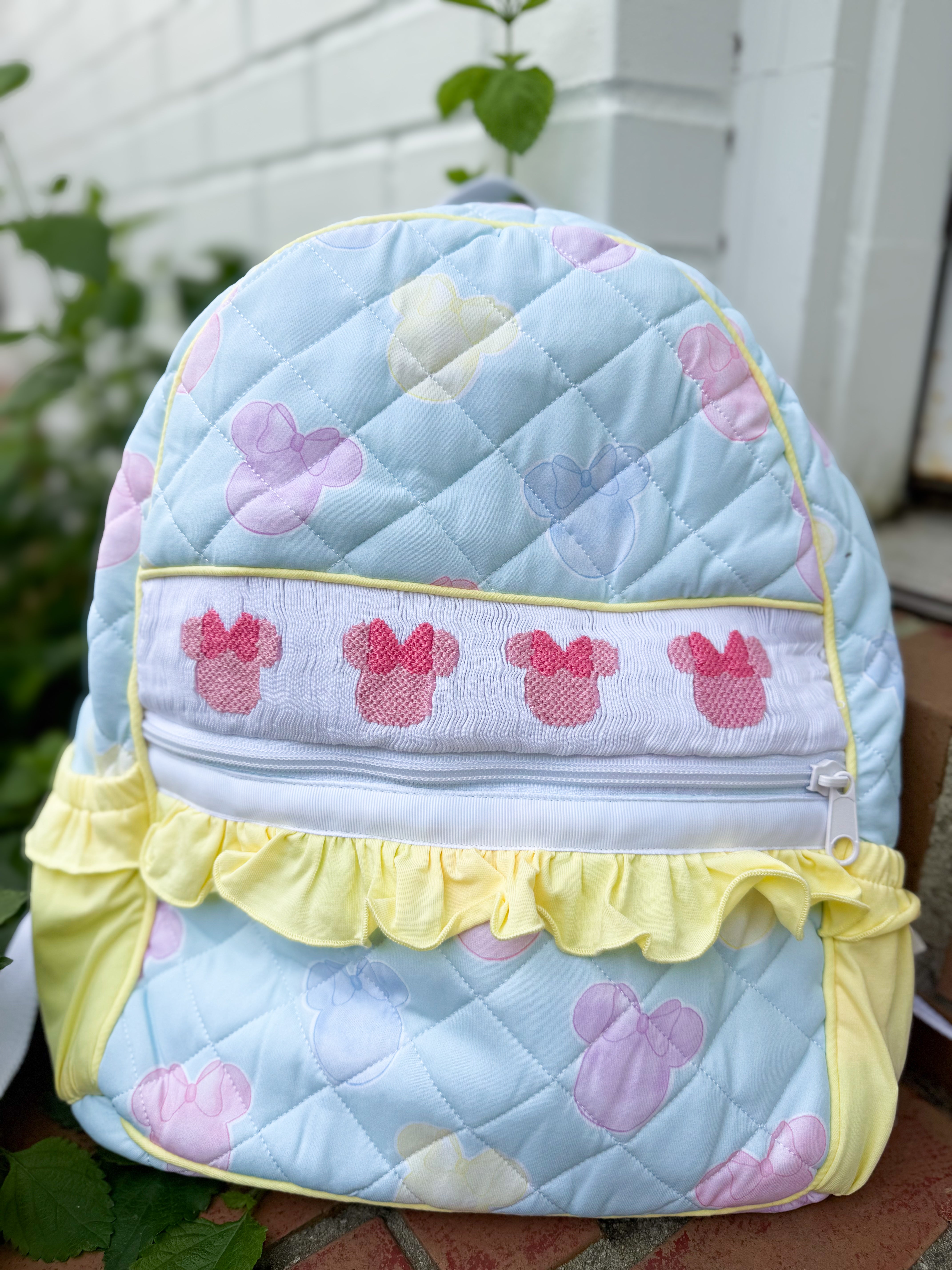 Girls Smocked Preppy Mouse Backpack