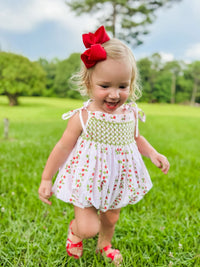 Girls Smocked Strawberry Print Bubble