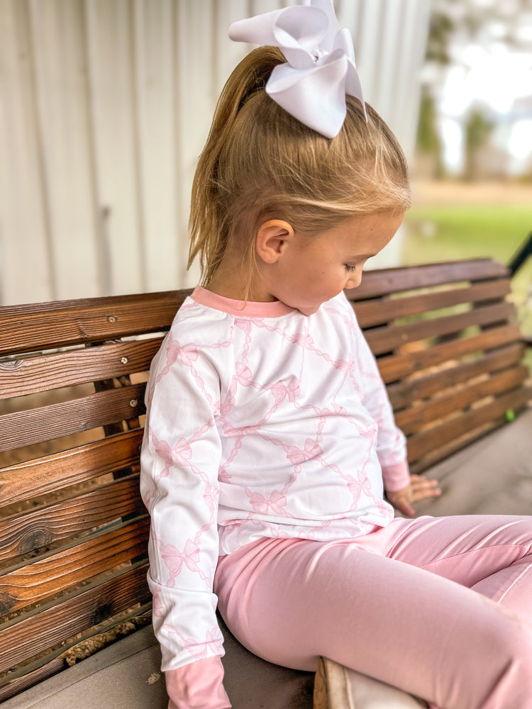 Girls Pink Bow Pullover Set