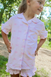 Girls Gingham Mouse Knit Pajama Set RTS