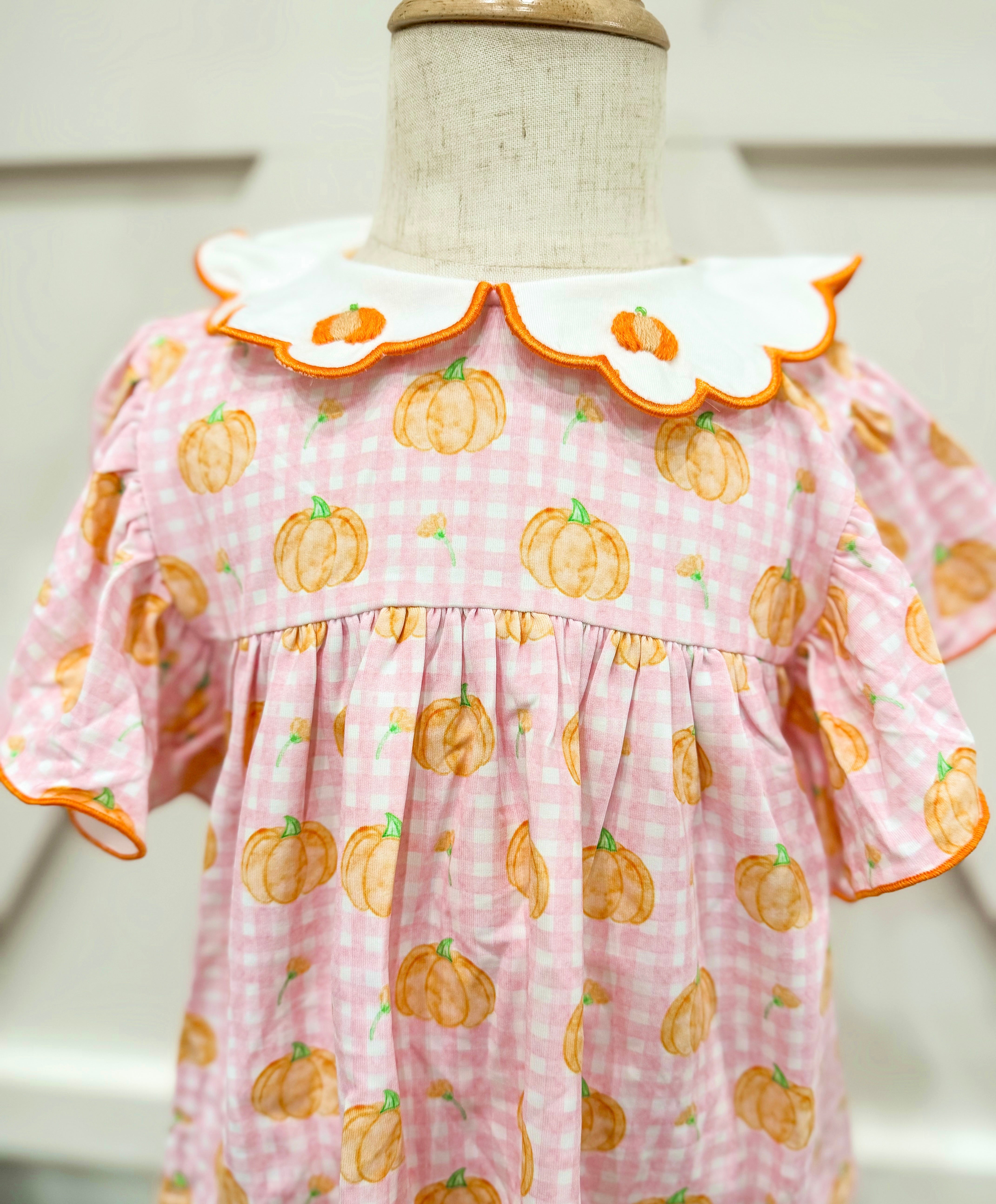 Girls Gingham Pumpkins Bloomer Set