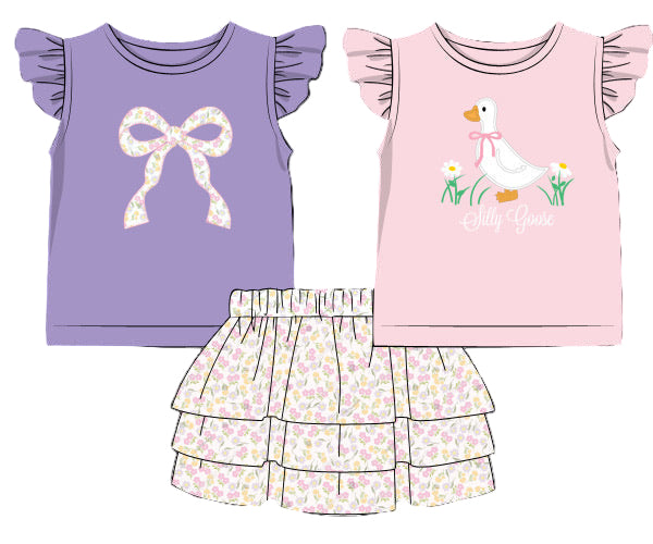 PRE ORDER Girls Appliqué 2-Tops Skort Set | ETA to LBS: LATE March