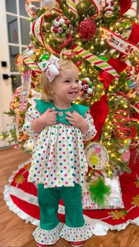 Girls Oh Christmas Tree French Knot Ruffle Pants Set
