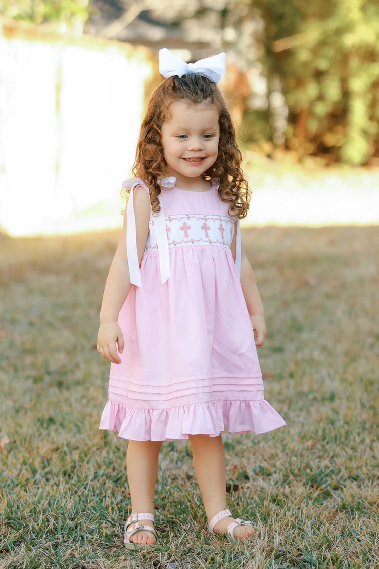 Girls Cross Smocked Dress