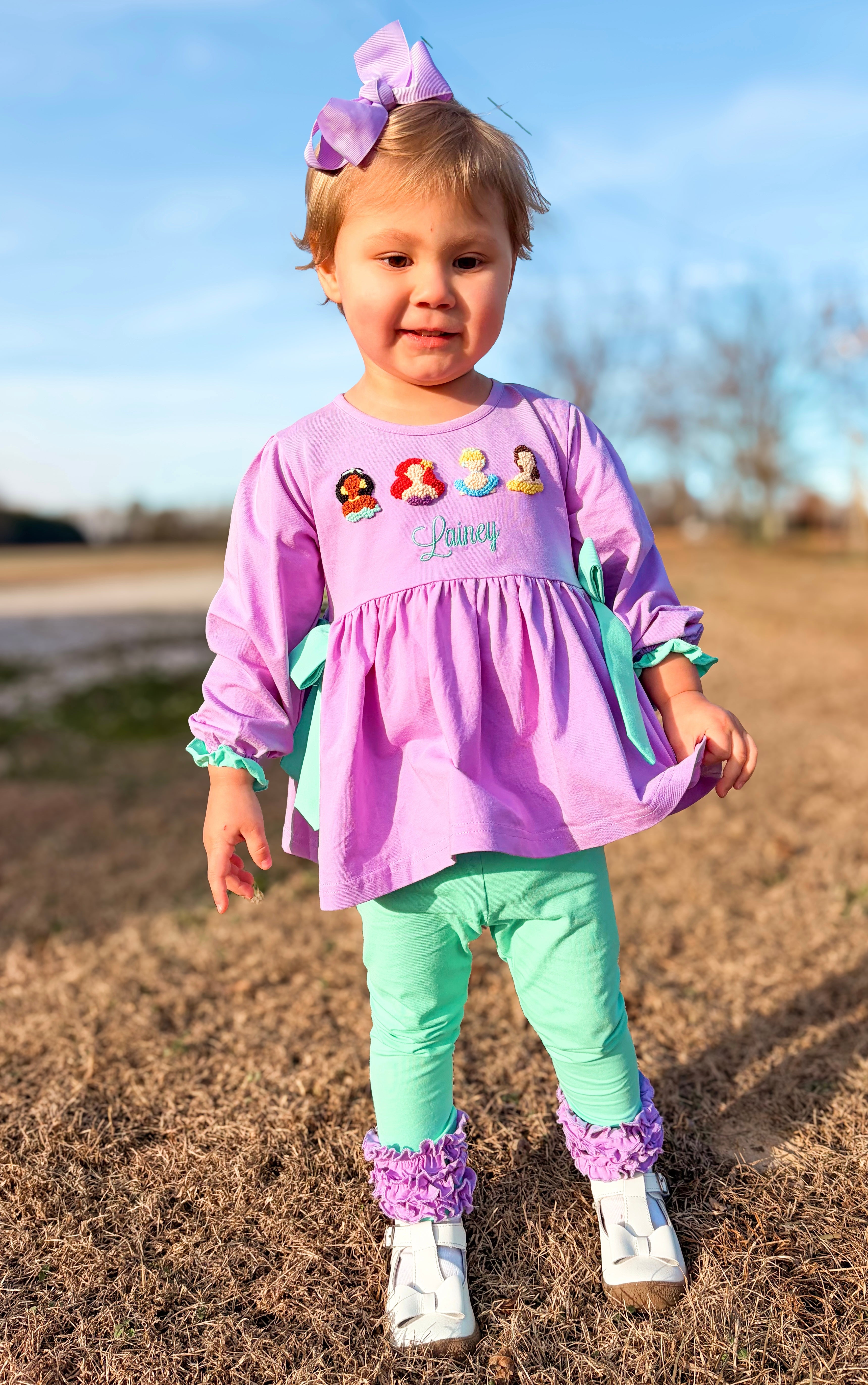 Girls French Knot Princesses Ruffle Leggings Set