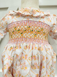 Girls Pumpkin Heirloom Smocked Bubble