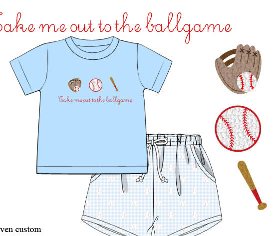 PRE ORDER Boys Take me out to the Ballgame French Knot Short Set | ETA to LBS: Late March
