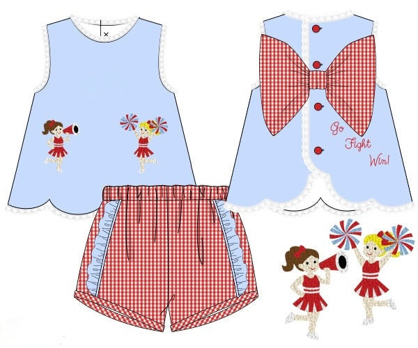 Girls French Knot Go, Fight, Win Ruffle Short Set