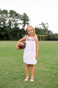 Girls Embroidered Swiss Dot Team Spirit Bloomer Set & Dress