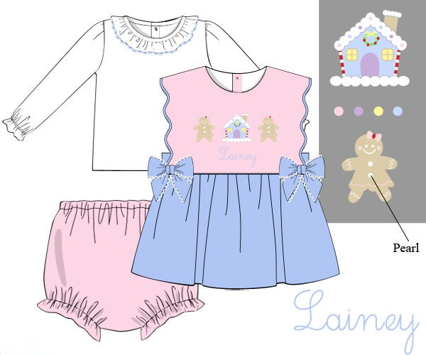 PRE ORDER Girls Hand Embroidered Gingerbread Lane Bloomer Set & Dress | ETA to LBS: OCTOBER