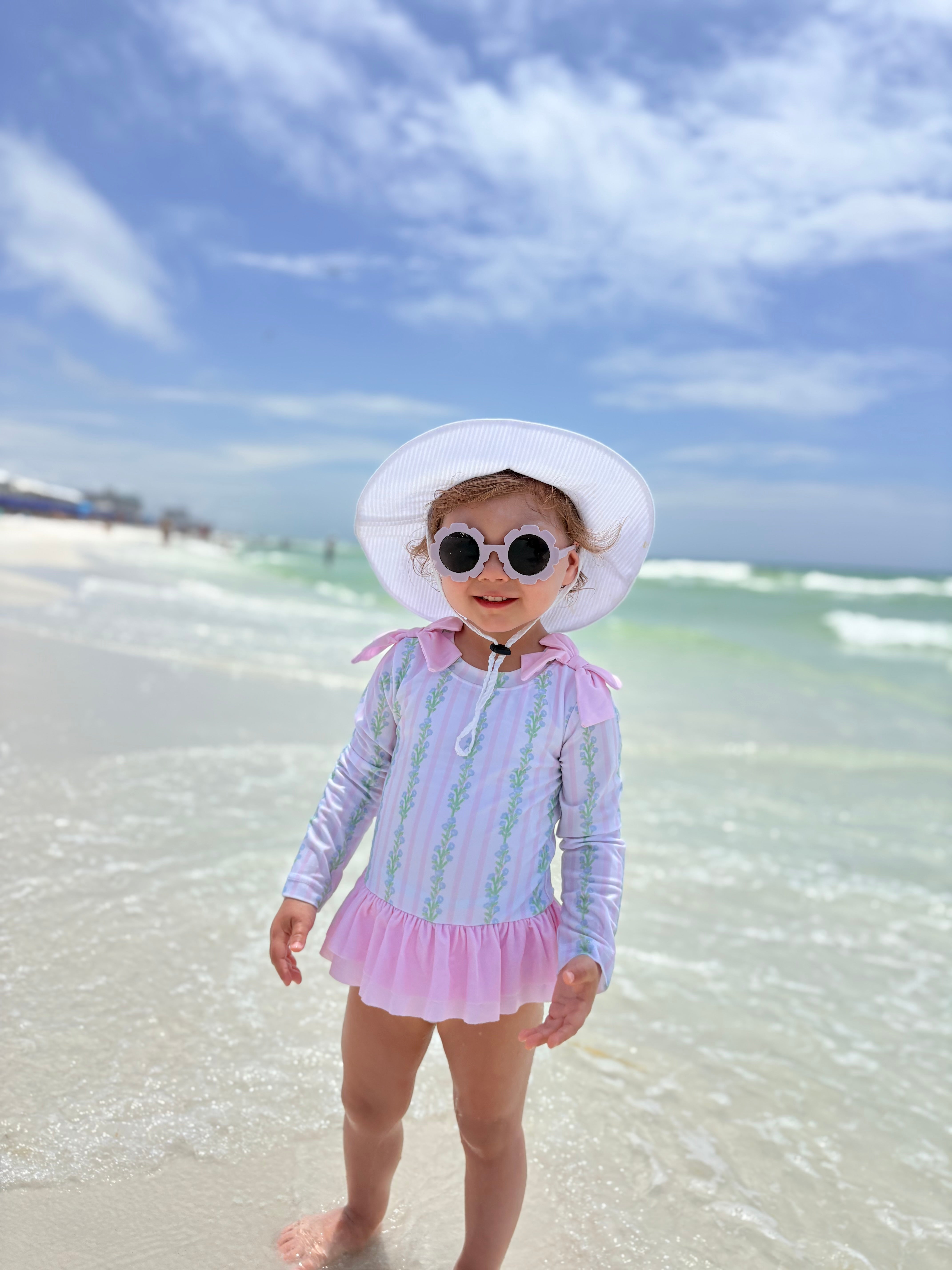 Girls Grandmillennial Vines Long Sleeve Rashguard Swimsuit- UPF 50+