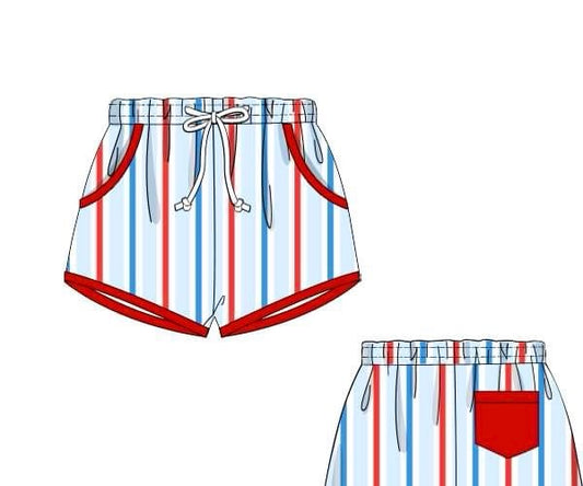 Boys Patriotic Striped Swim Trunks