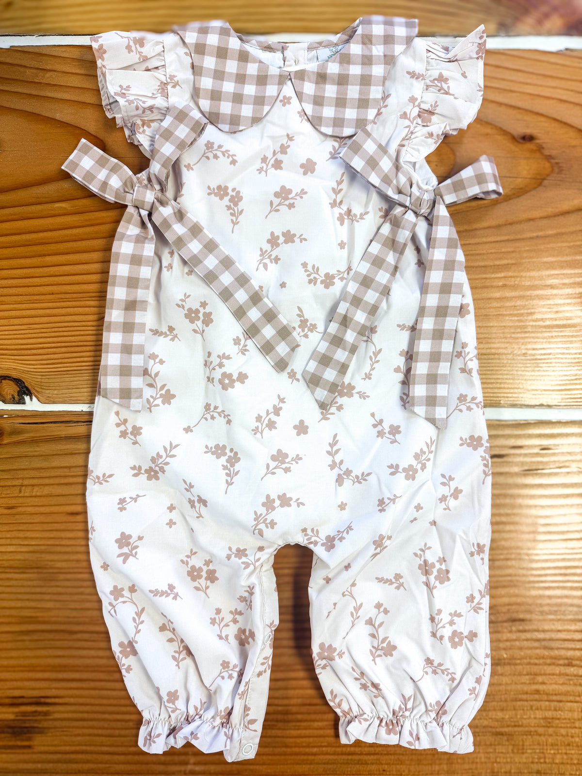 Girls Fall Gingham Floral Long Romper