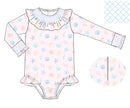 PRE ORDER Girls Sally Sells Seashells Smocked Rashguard One Piece UPF 50+ | ETA to LBS: APRIL