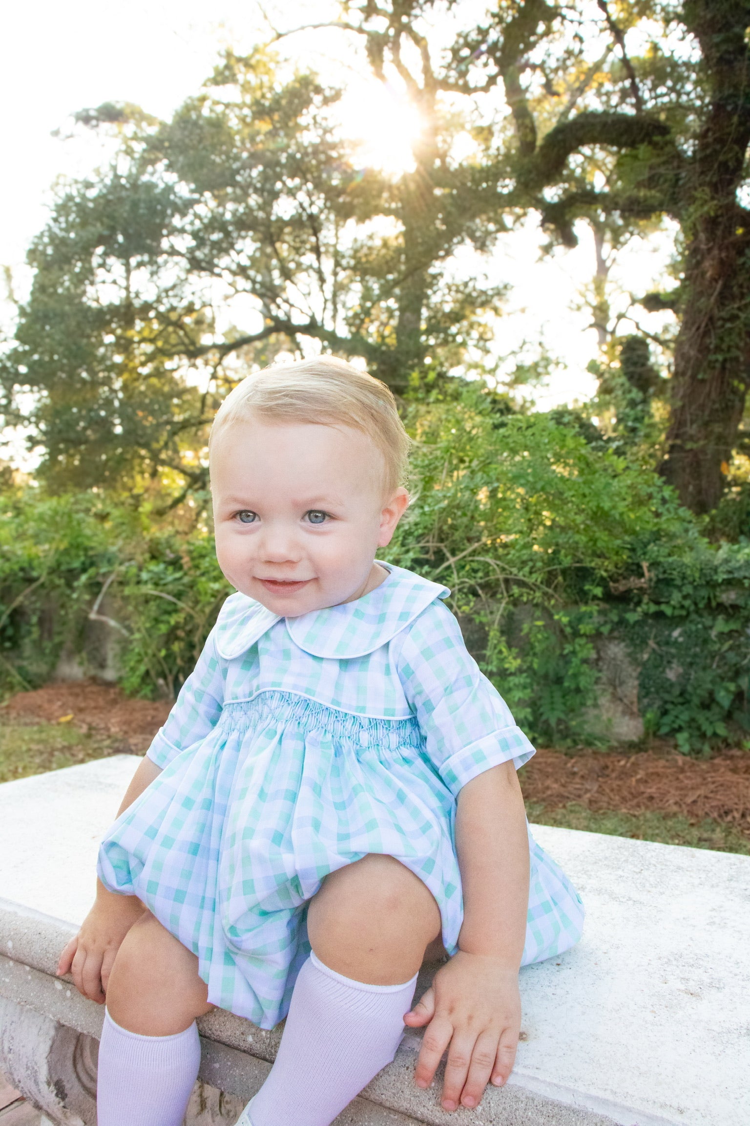 PRE ORDER Boys Blue-Green Plaid Smock Bubble | ETA to LBS: LATE FEBRUARY