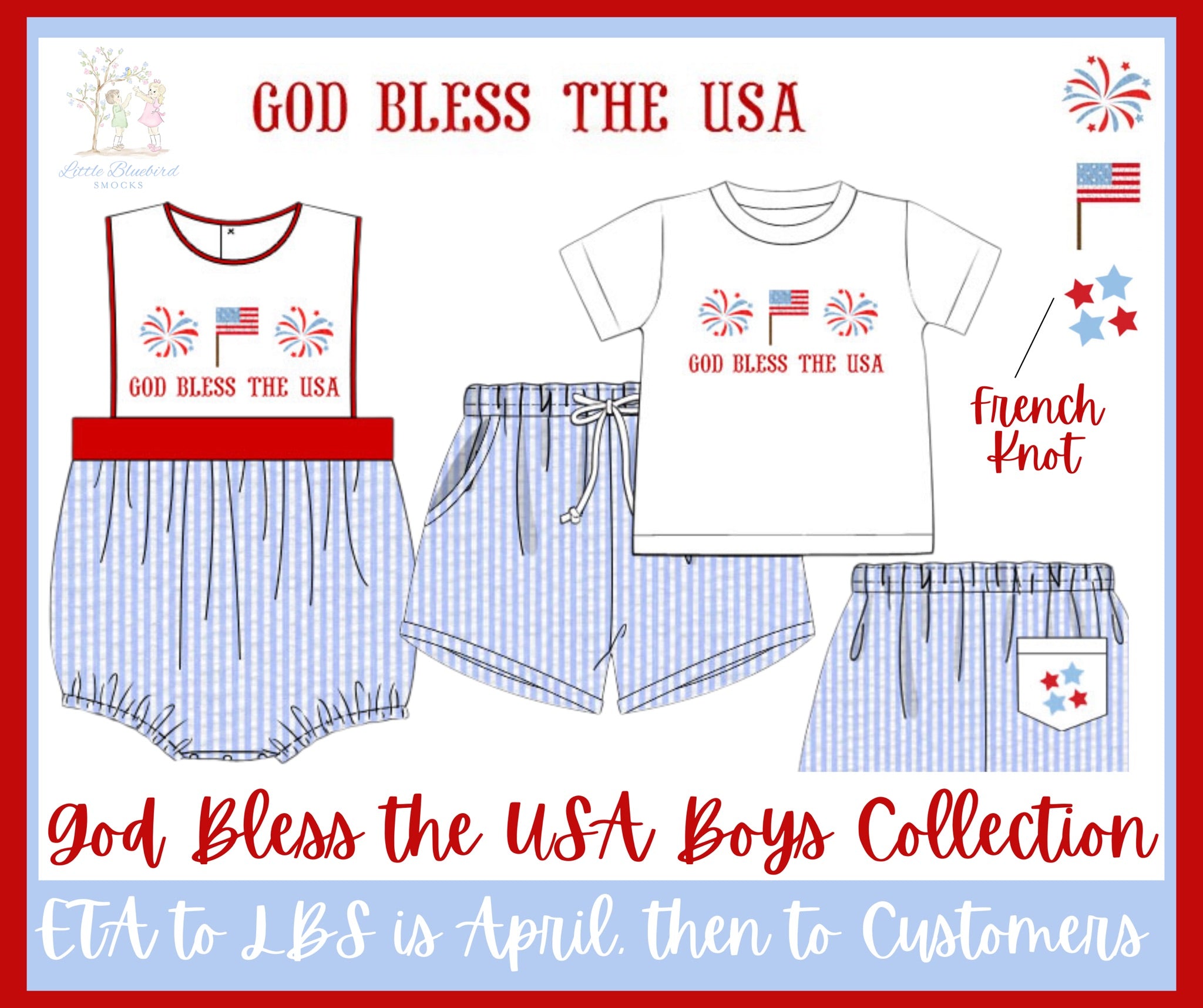 Boys French Knot God Bless the USA Bubble