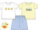 PRE ORDER Boys French Knot Rubber Ducks and Embroidered Easter Tractor Interchangeable Tops Short Set | ETA to LBS: LATE FEBRUARY