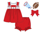 Girls Embroidered Swiss Dot Team Spirit Bloomer Set & Dress