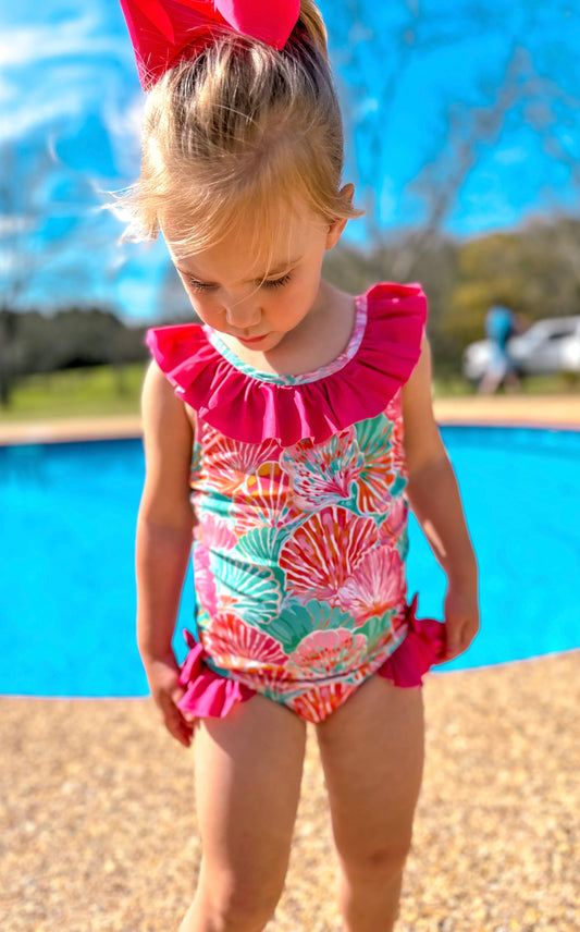 Girls Seashell 1 Piece Swimsuit