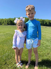 Girls Sally Sells Seashells Smocked Rashguard One Piece UPF 50+
