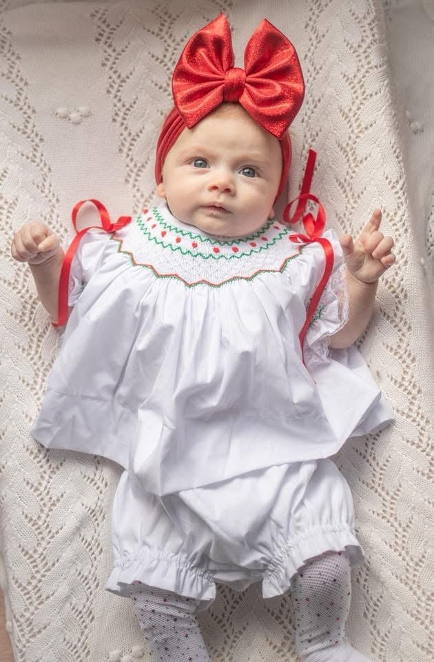 Girls Christmas Heirloom Smocked Bloomer Set