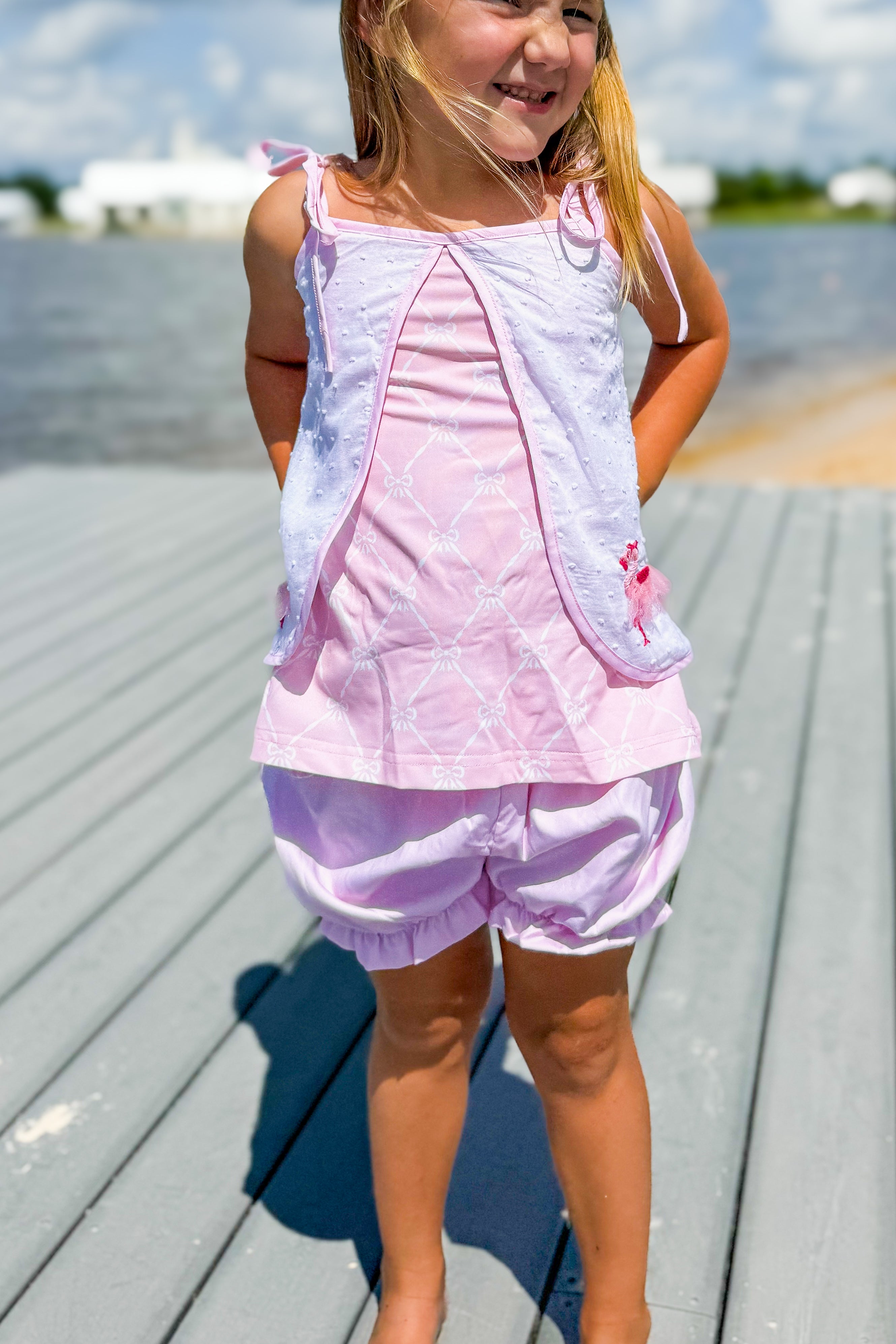 Girls Dancing Flamingos Bubble Short Set