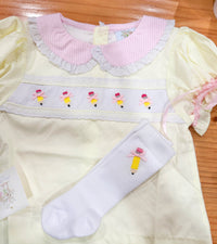 Girls Emboirdered Pencil with 3D Bow Knee High Socks