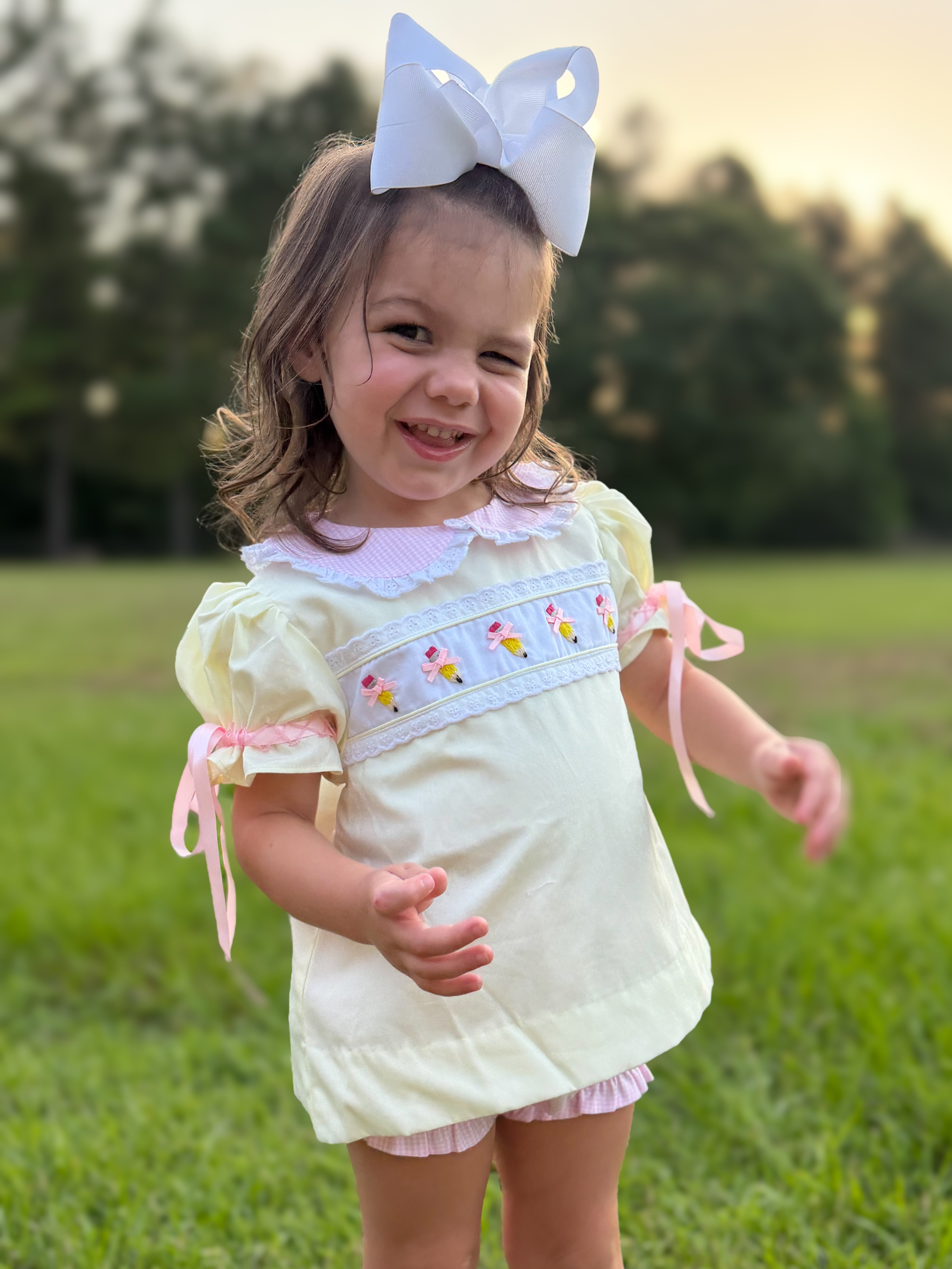 Girls Embroidered First Day Finest Bloomer Set & Dress
