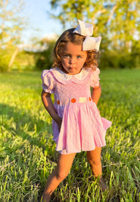 Girls Fancy Pumpkins Smocked Bloomer Set