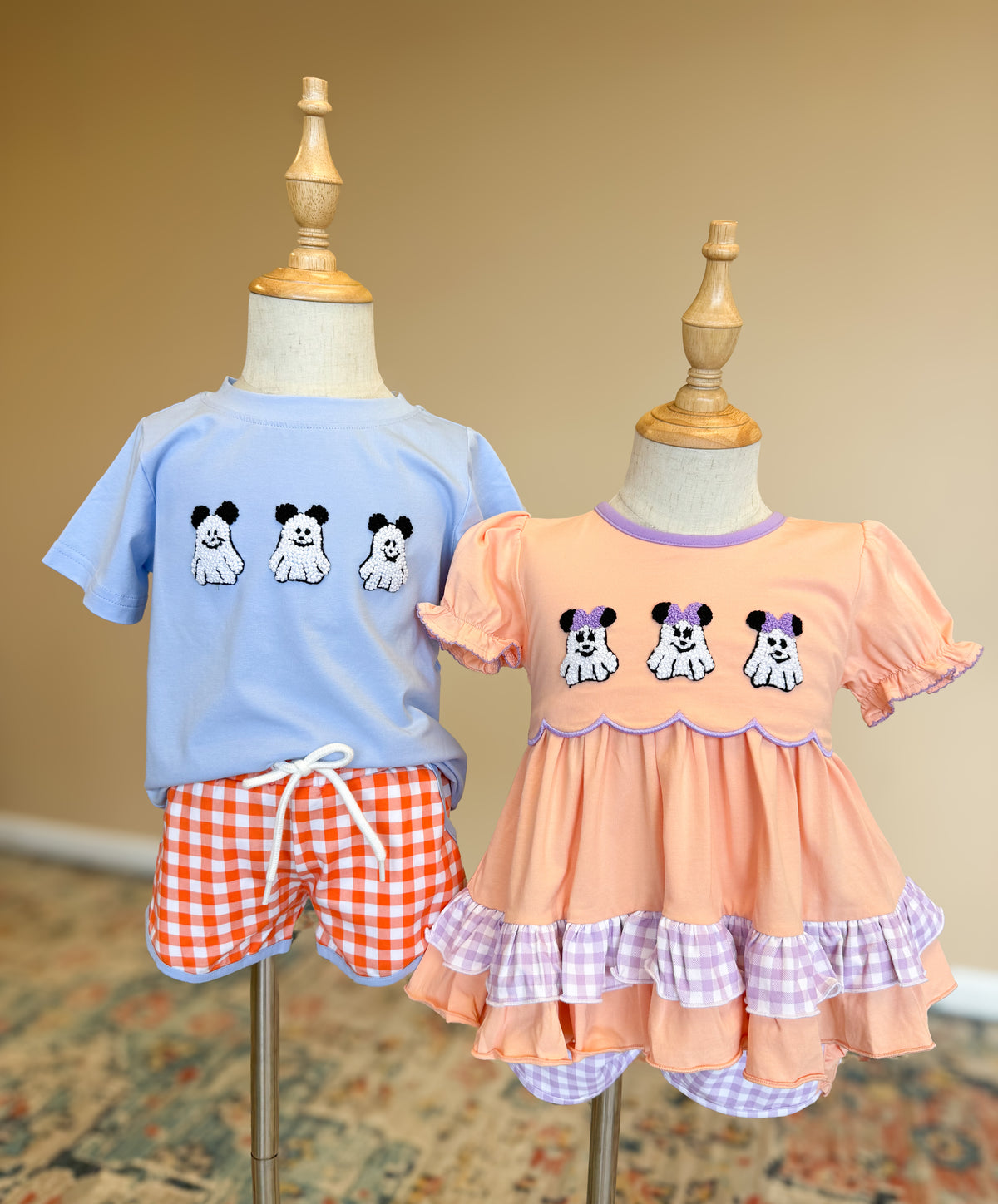 Girls French Knot Not So Spooky Mouse Ghost Ruffle Short Set