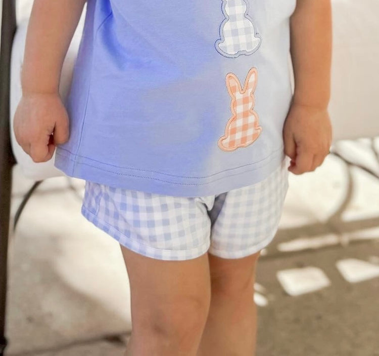 Boys Blue Gingham Knit Shorts