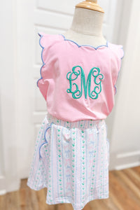 Girls Scalloped Blooming Bows Skort Set