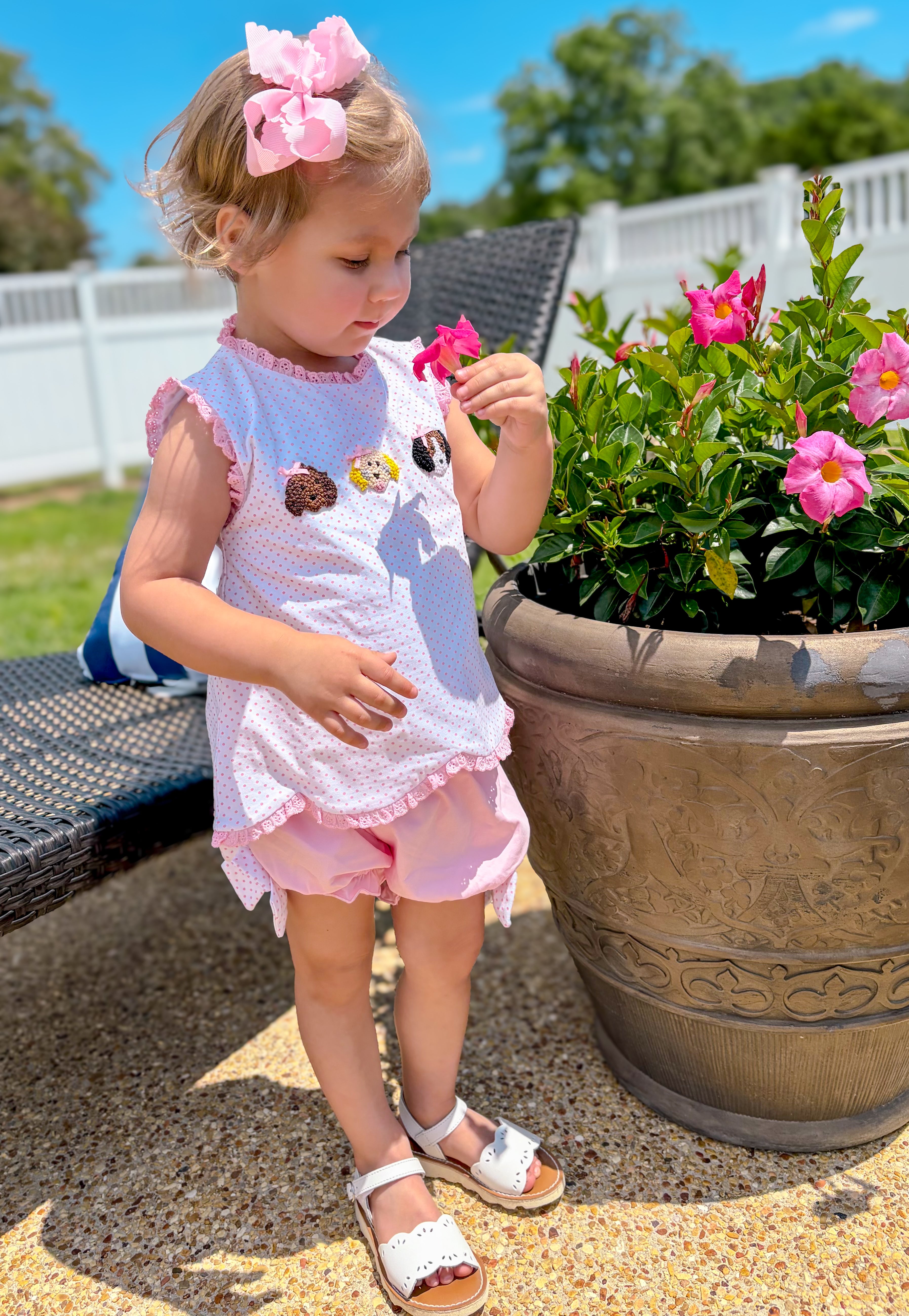 Girls French Knot Puppy Pals Bubble Bloomer Short Set
