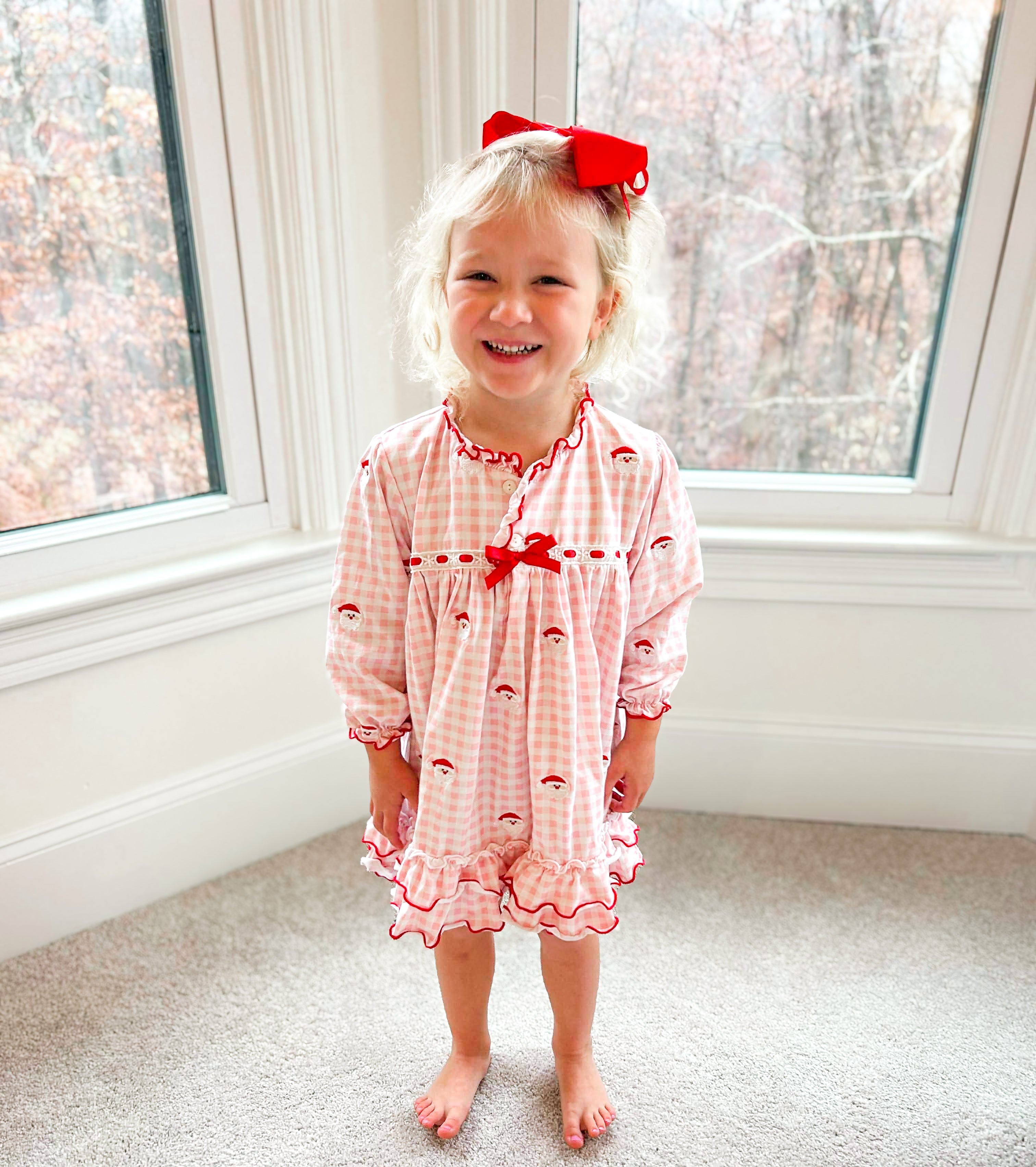 Girls Embroidered Santa Knit Gown