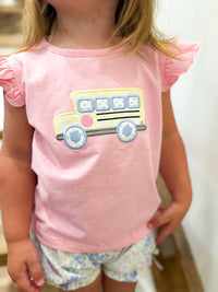 Girls Appliqué 2-Tops School Floral Bloomer Shorts Set