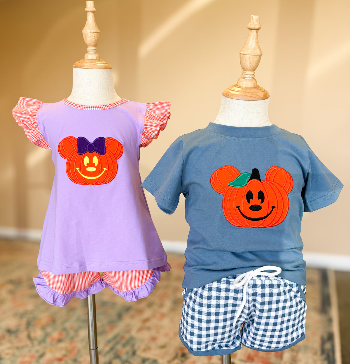 Boys Appliqué Jack-o’-lantern Mouse Short Set
