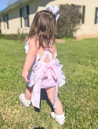 Girls Bow Baseball Appliqué Sunsuit