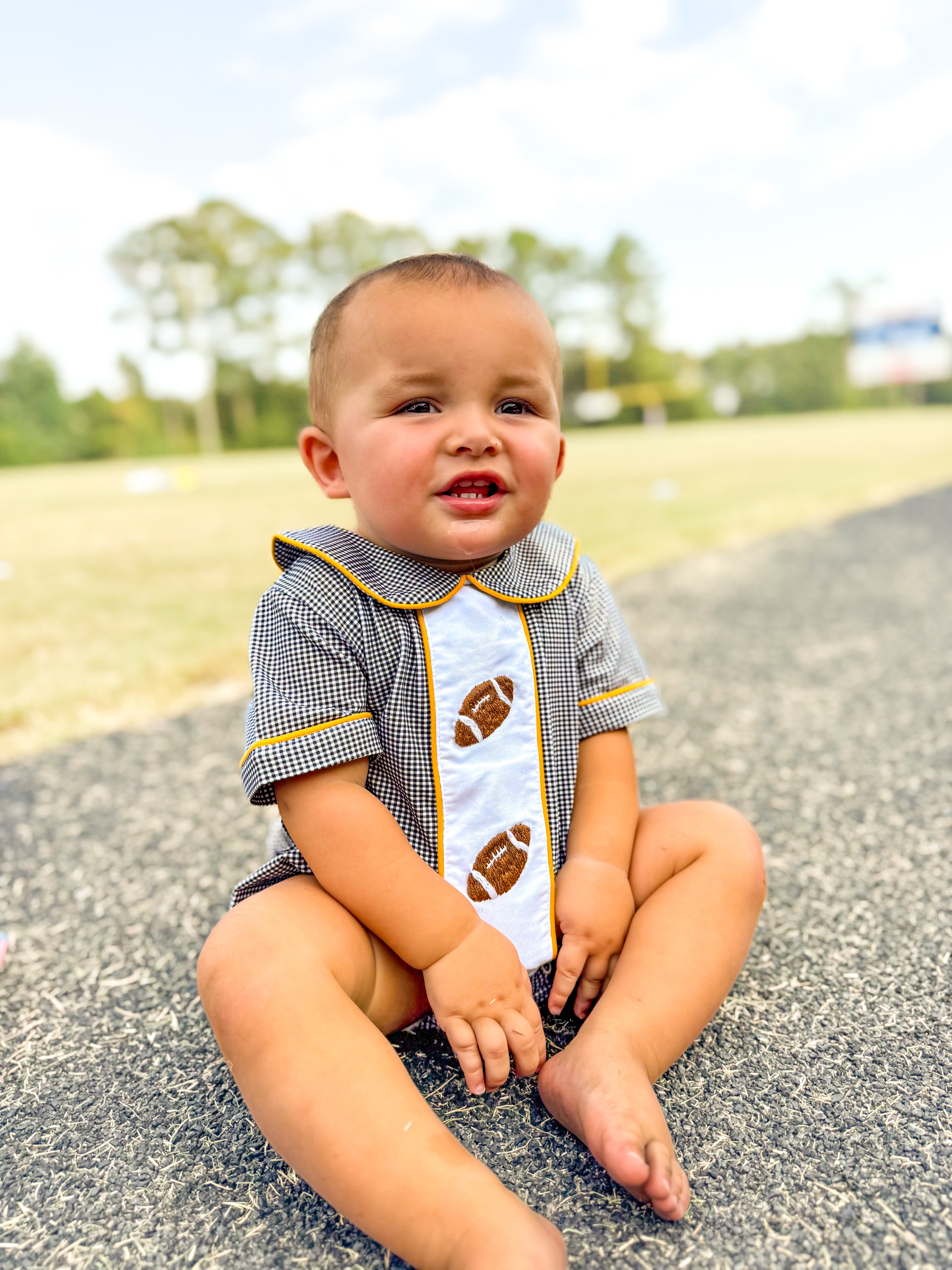 Boys Black & Gold Hand Embroidered Football Bubble